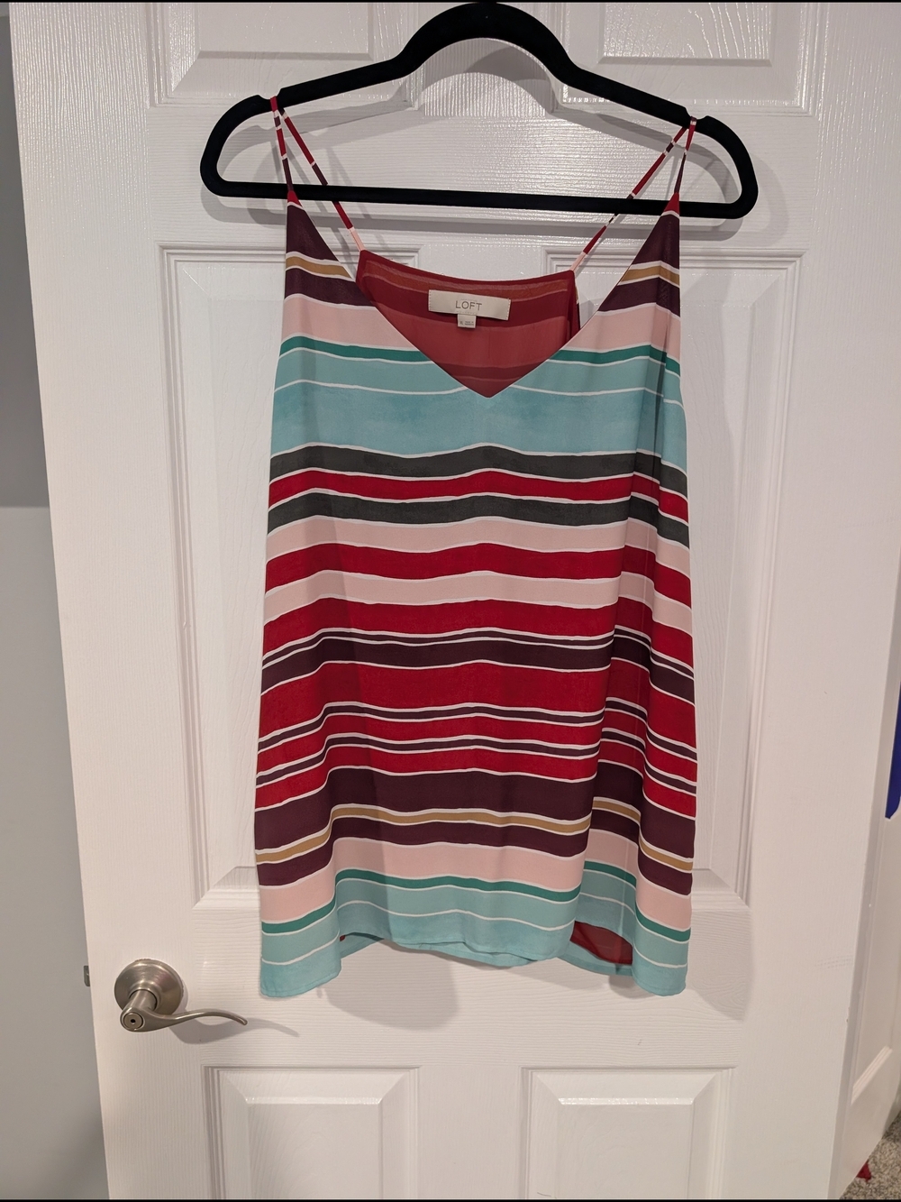 Ann Taylor LOFT Multicolored Striped V-Neck Spaghetti Strap Tank in Size XL